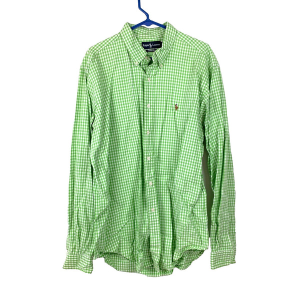 Ralph Lauren Lime Green Small Check Pony Long Sleeve Button Up Shirt Mens XL - Picture 1 of 6